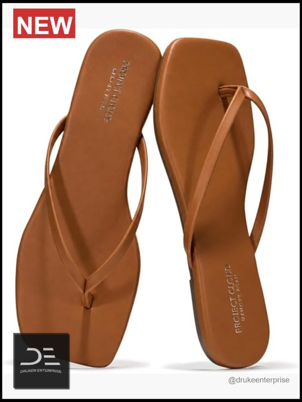 Memory Foam Non-Slip Square Toe Flip Flops - Lightweight Thong Sandals